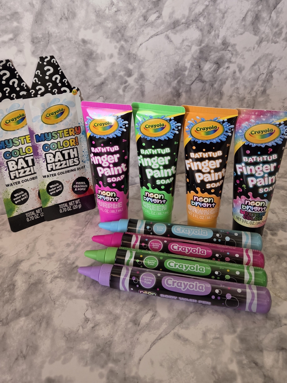 Crayola Kids Bathtub Finger Paint, Body Wash & Bath Fizzers - Neon Colors